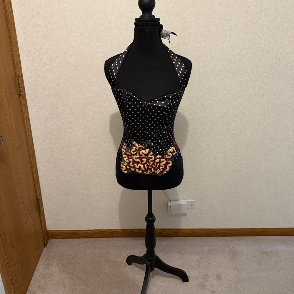 VALENTINE’S VIXON! Zombie Polka Dot Halter Top with Fishnet Stockings
